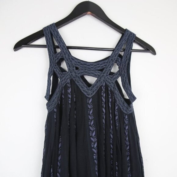 Free People FP One Paisley Vine Lattice Tunic Mini Dress Black - Picture 2 of 8